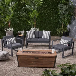 Outdoor 3 Piece Aluminum Chat Set with Cushions and Fire Pit - NH118703 patio chairs, outdoor seating
