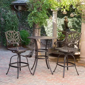 Outdoor 3 Piece Bronze Cast Aluminum Bar Set - NH342203 patio chairs, outdoor seating