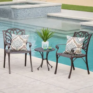 Outdoor 3 Piece Bronze Finished Cast Aluminum Chat Set - NH357103 patio chairs, outdoor seating