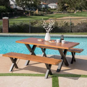 Outdoor 3 Piece Brown Walnut Finish Lightweight Concrete Picnic Set - NH477303 patio chairs, outdoor seating