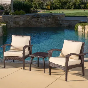 Outdoor 3-piece Brown Wicker Chat Set with Cushions - NH427692 patio chairs, outdoor seating