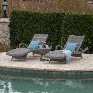 Outdoor 3 Piece Gray Wicker Armed Chaise Lounges with Side Table - NH284303 patio chairs, outdoor seating