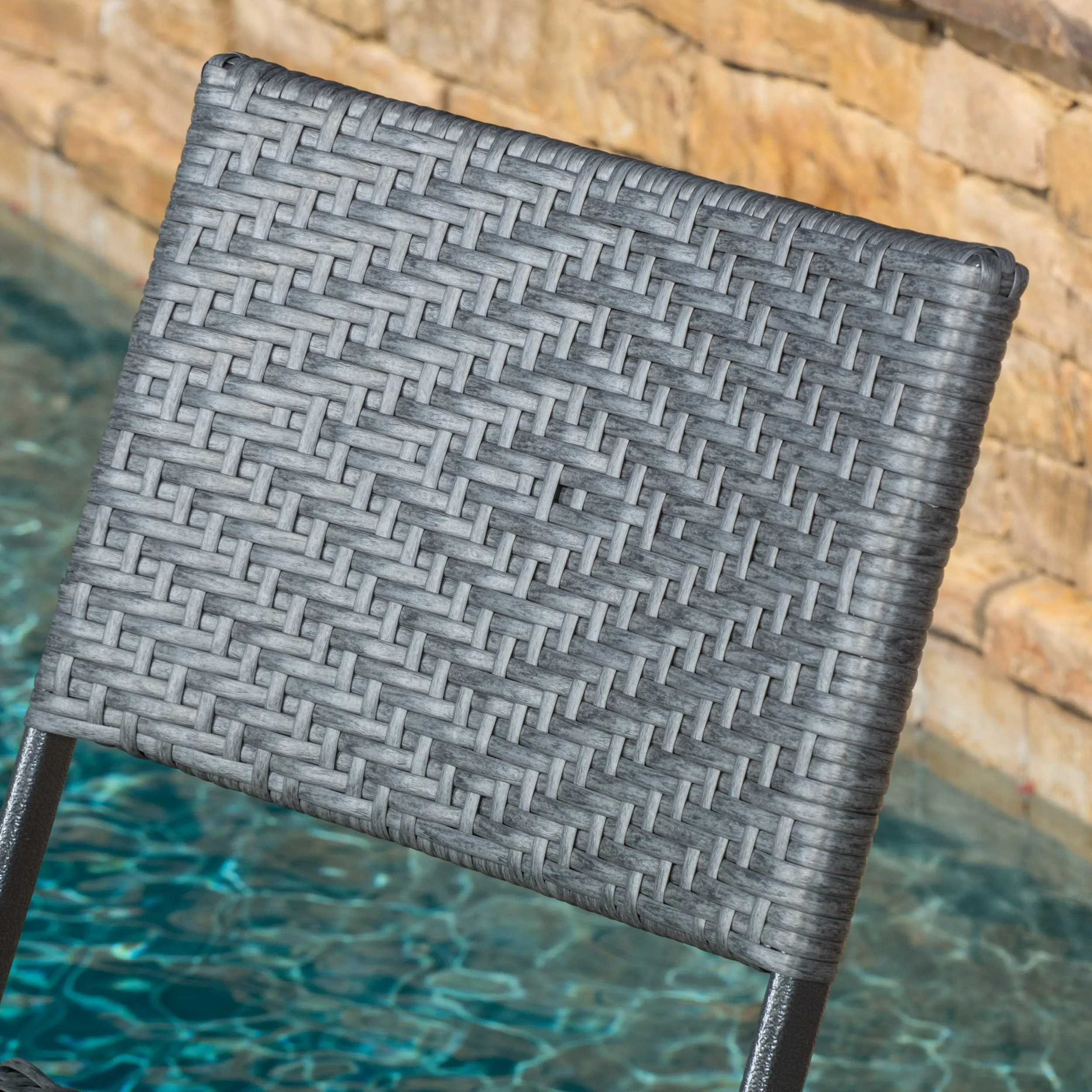 Outdoor 3-Piece Gray Wicker Folding Bistro Set With Aquatex Glass Top - NH807692