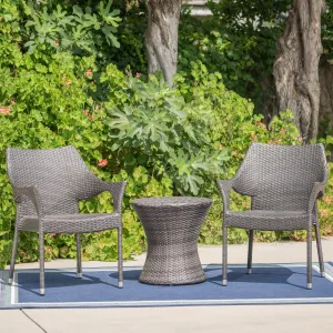 Outdoor 3 Piece Grey Wicker Stacking Chair Chat Set - NH869003 patio chairs, outdoor seating