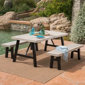Outdoor 3 Piece Light Gray Finished Acacia Wood Picnic Set - NH767303 patio chairs, outdoor seating