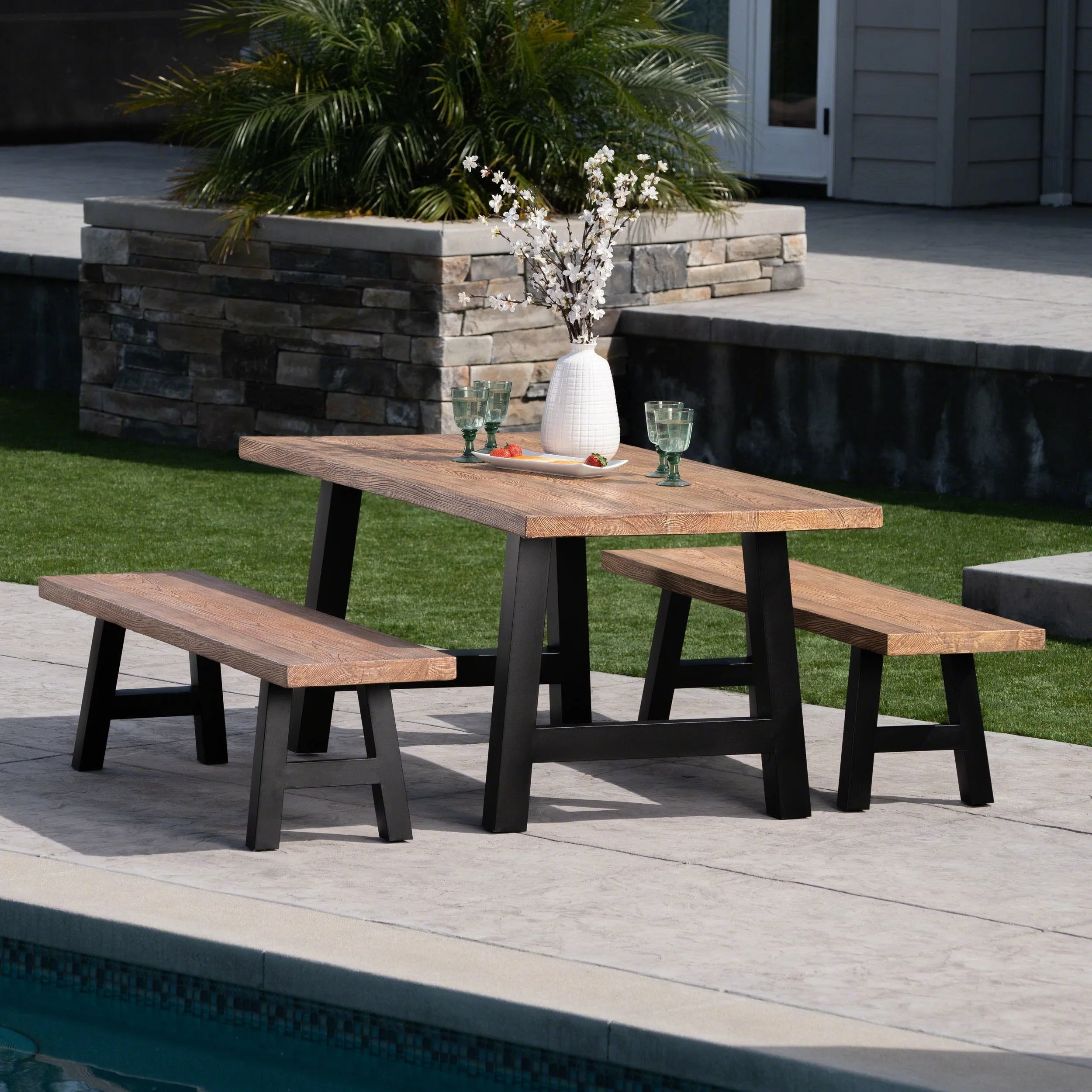 Outdoor 3 Piece Light Weight Concrete Picnic Set - NH287303