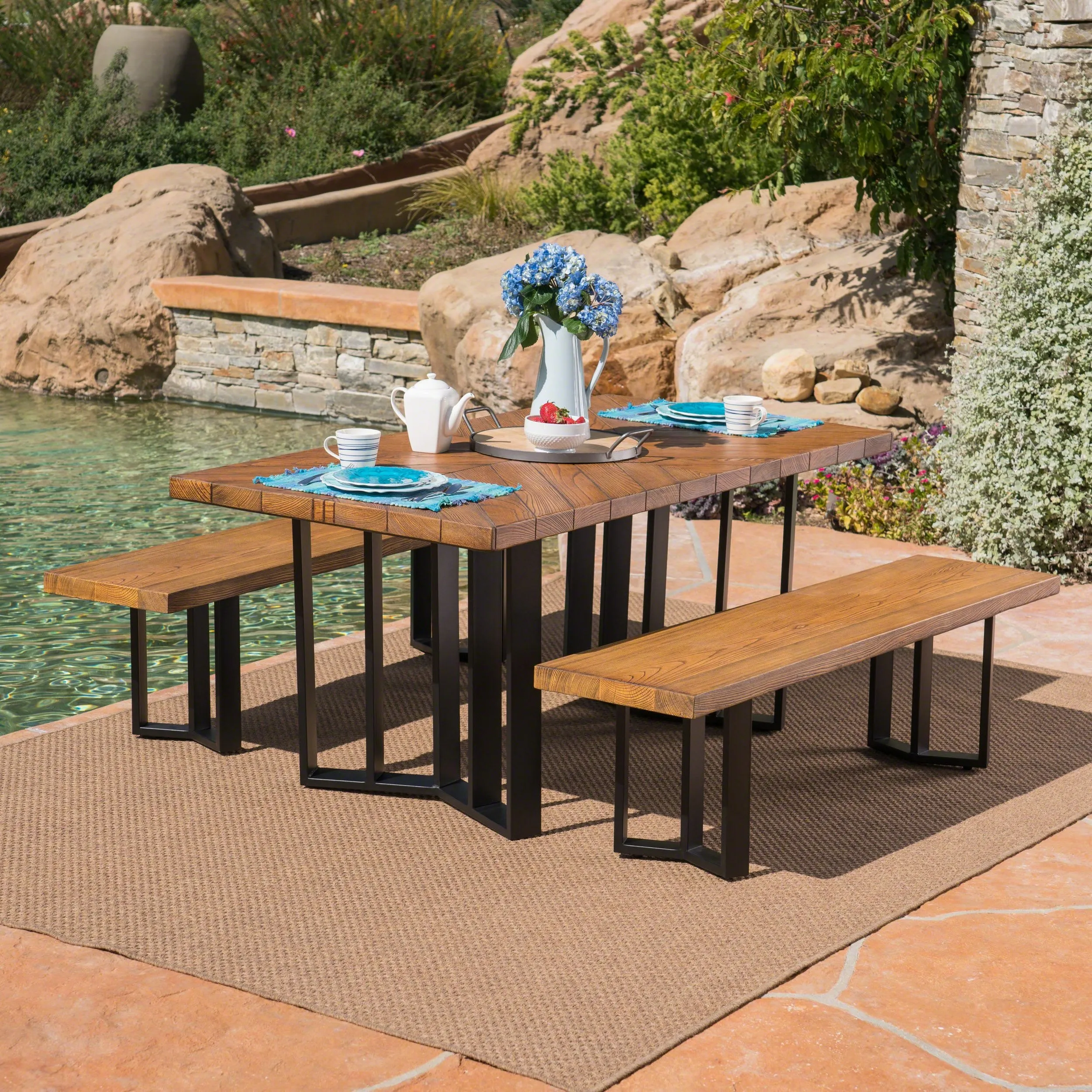 Outdoor 3 Piece Light Weight Concrete Picnic Set - NH501403 patio chairs, outdoor seating