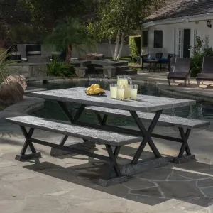 Outdoor 3 Piece Lightweight Concrete Dining Set with Benches - NH829592 patio chairs, outdoor seating