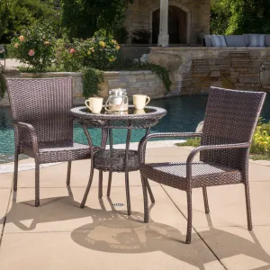 Outdoor 3-Piece Multi-Brown Wicker Bistro Set with Tempered Glass Top - NH396592 patio chairs, outdoor seating