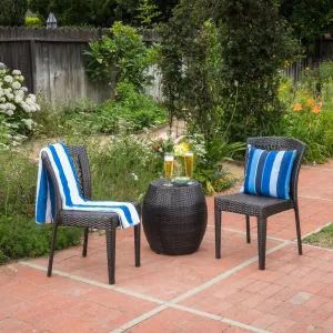 Outdoor 3-Piece Multi-Brown Wicker Chat Set with Stacking Chairs - NH211103 patio chairs, outdoor seating