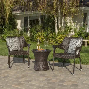 Outdoor 3 Piece Multi-Brown Wicker Chat Set with Stacking Chairs - NH824992 patio chairs, outdoor seating