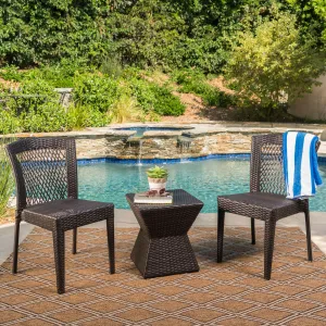 Outdoor 3 Piece Multi-Brown Wicker Chat Set with Stacking Chairs - NH874103 patio chairs, outdoor seating