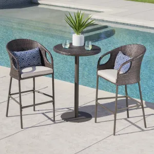 Outdoor 3 Piece Multi-brown Wicker Round Bar Set - NH318203 patio chairs, outdoor seating
