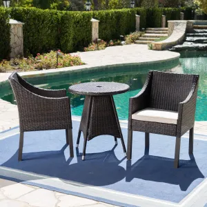 Outdoor 3 Piece Multi-brown Wicker Round Dining Set - NH823203 patio chairs, outdoor seating