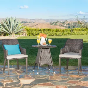Outdoor 3 Piece Multibrown Wicker Round Bistro Set - NH174203 patio chairs, outdoor seating