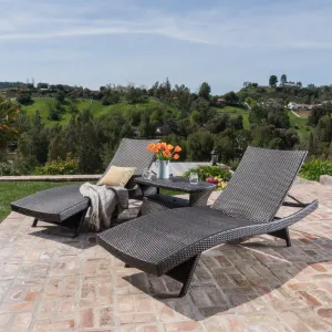 Outdoor 3 Piece Mutlibrown Wicker Chaise Lounge Set with Table - NH043003 patio chairs, outdoor seating