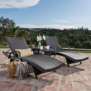 Outdoor 3 Piece Mutlibrown Wicker Chaise Lounge Set with Table - NH143003 patio chairs, outdoor seating