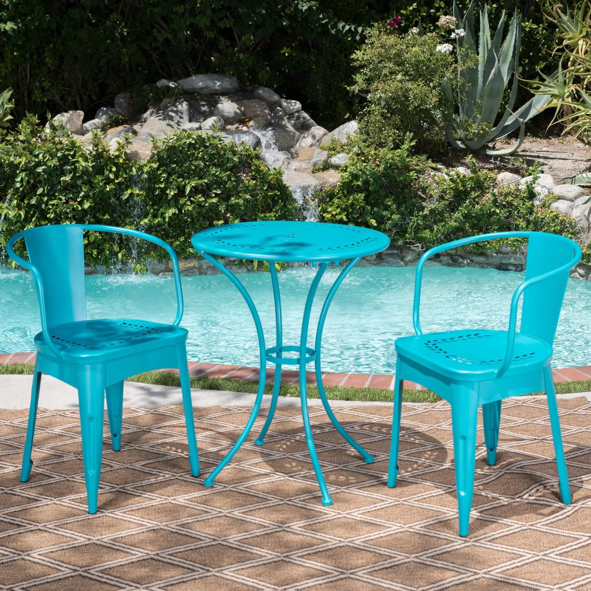 Outdoor 3 Piece Paint Finished Iron Bistro Set - NH382103