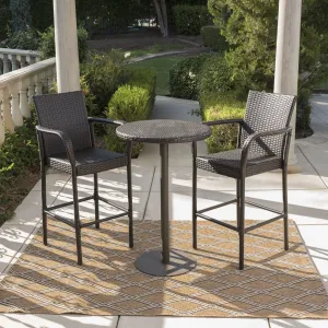 Outdoor 3 Piece Round Multi-brown Wicker Bar Set - NH444203 patio chairs, outdoor seating