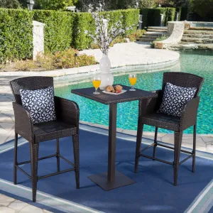 Outdoor 3 Piece Square Multi-brown Wicker Bar Set - NH844203 patio chairs, outdoor seating