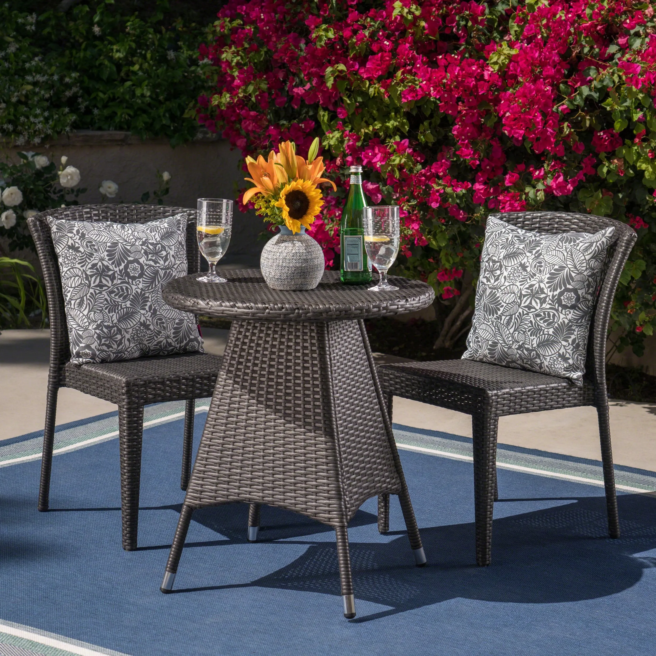 Outdoor 3 Piece Wicker Bistro Set, Grey - NH215403 patio chairs, outdoor seating