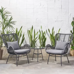 Outdoor 3 Piece Wicker Chat Set with Cushions - NH980013 patio chairs, outdoor seating