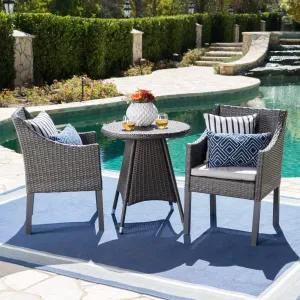 Outdoor 3 Piece Wicker Dining Set with Water Resistant Cushions - NH813203 patio chairs, outdoor seating