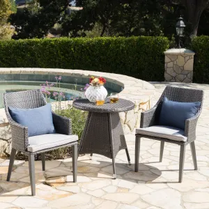 Outdoor 3 Piece Wicker Round Bistro Set with Water Resistant Cushions - NH364203 patio chairs, outdoor seating