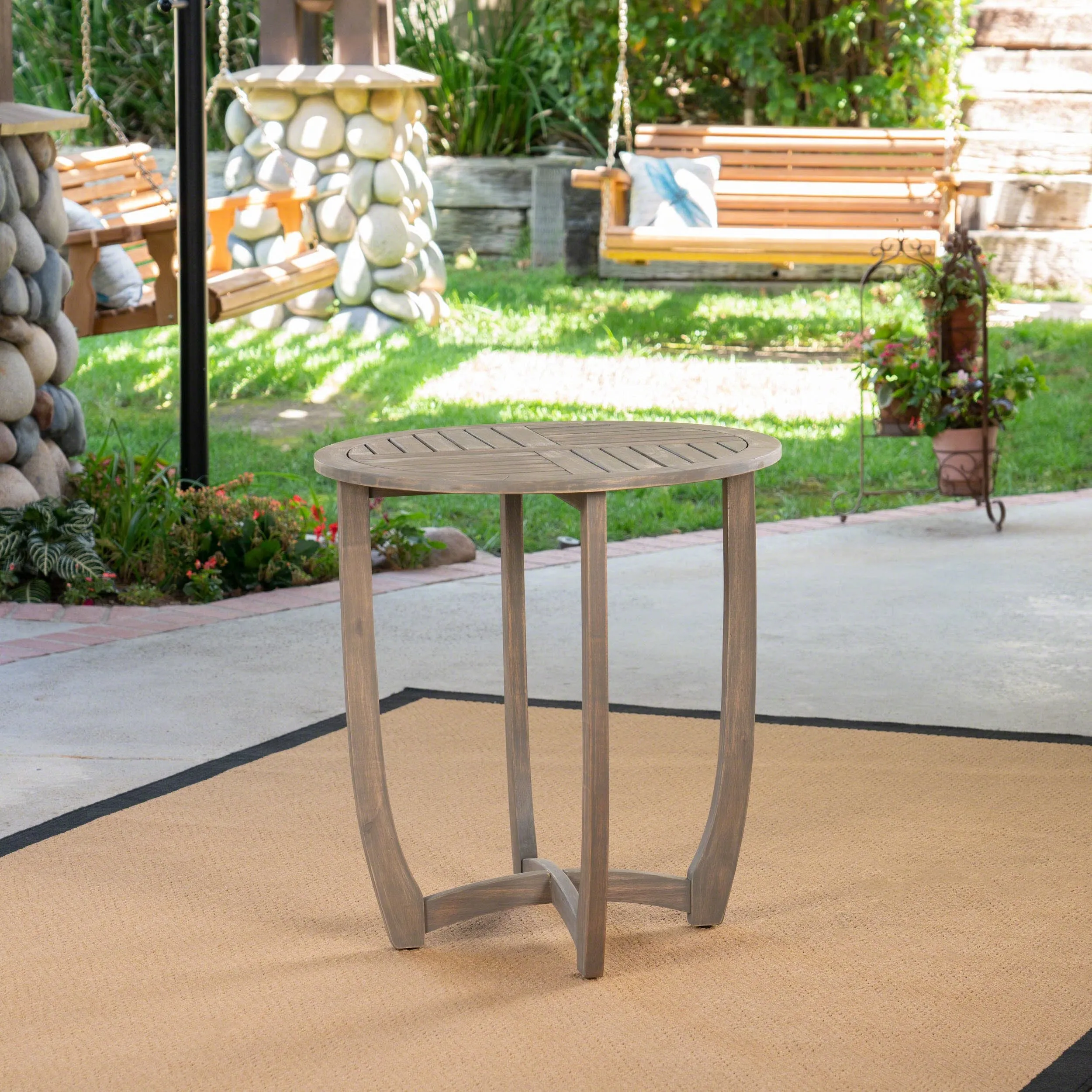 Outdoor 3 Piece Wood and Wicker Bistro Set, Gray and Gray - NH561503