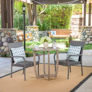 Outdoor 3 Piece Wood and Wicker Bistro Set, Gray and Gray - NH561503 patio chairs, outdoor seating
