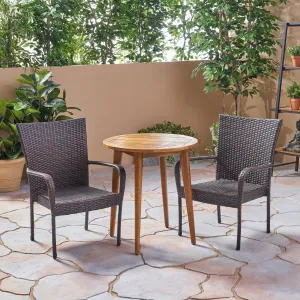 Outdoor 3 Piece Wood  and Wicker Bistro Set - NH672503 patio chairs, outdoor seating