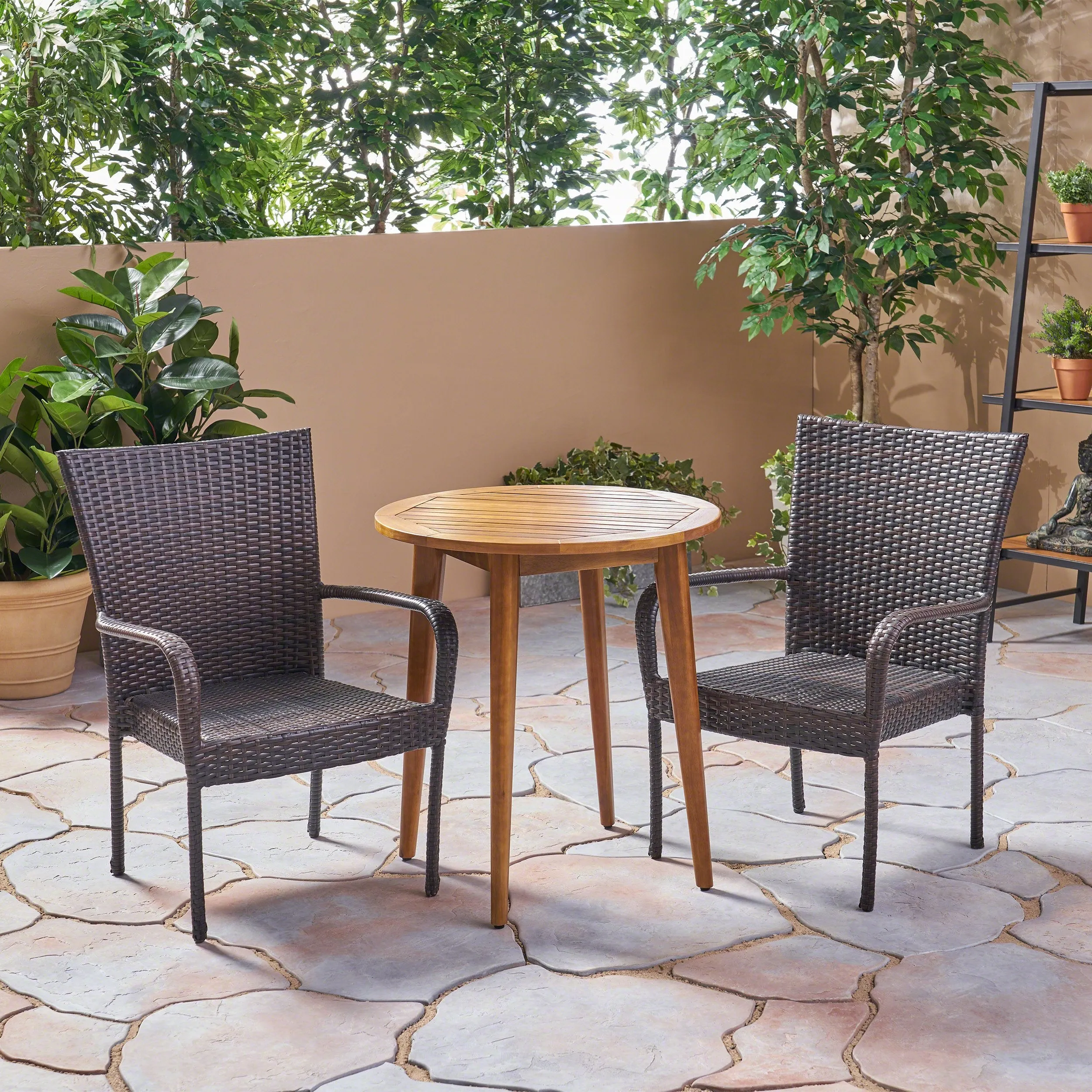 Outdoor 3 Piece Wood  and Wicker Bistro Set - NH672503 patio chairs, outdoor seating