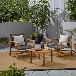 Outdoor 3 Piece Wood and Wicker Club Chairs and Side Table Set - NH541803 patio chairs, outdoor seating
