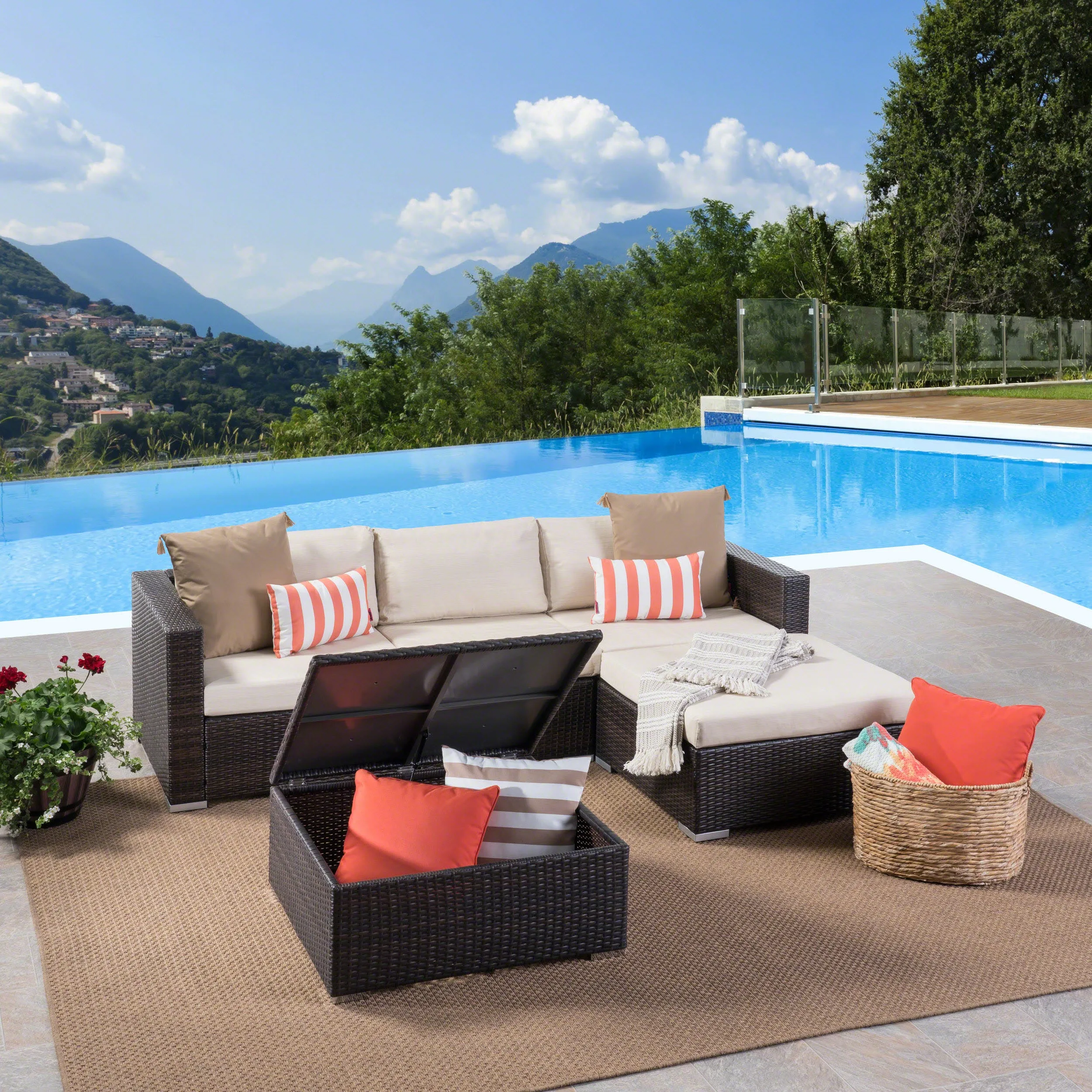 Outdoor 3 Seat Wicker Couch Set with  Storage Coffee Table - NH923403 patio chairs, outdoor seating