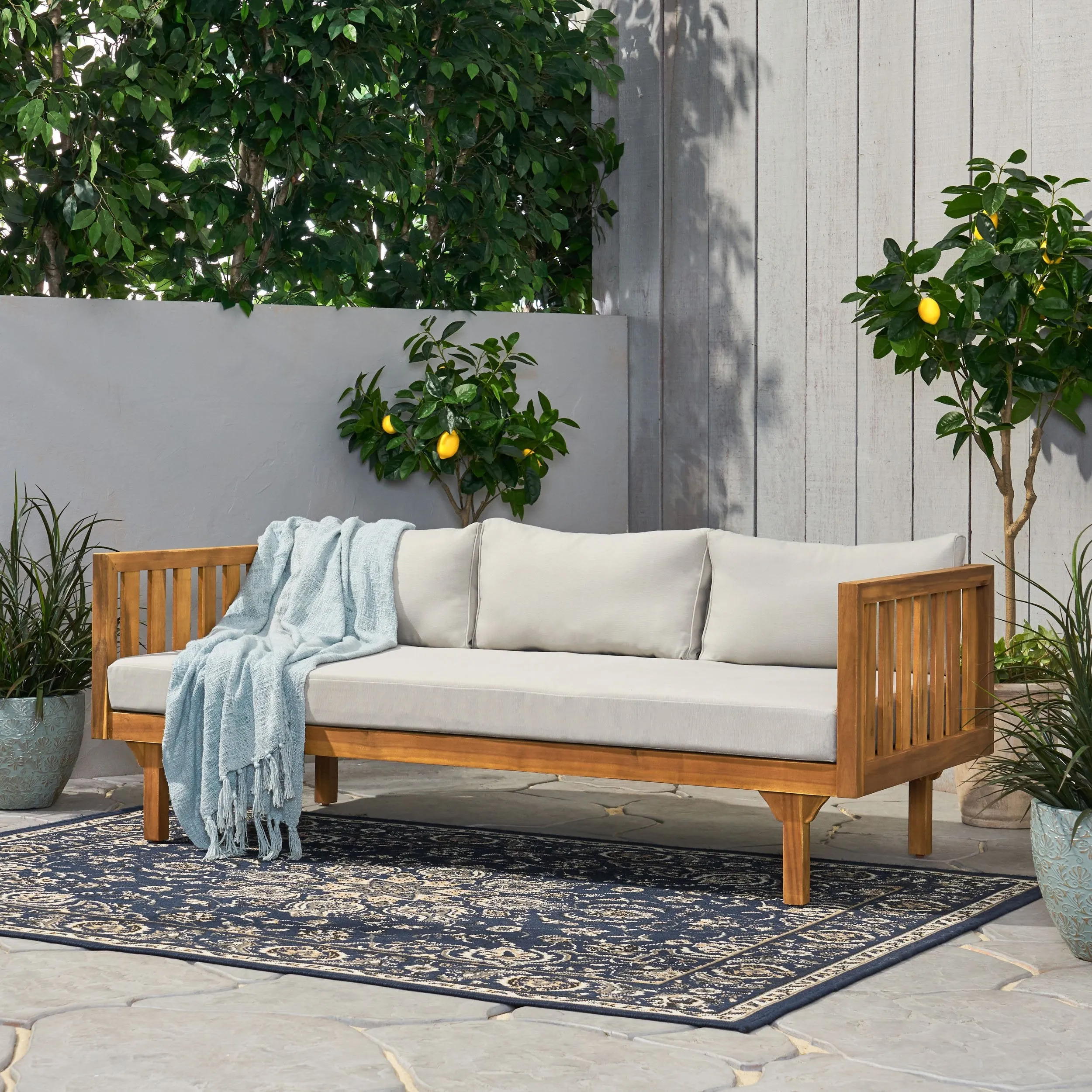 Outdoor 3 Seater Acacia Wood Daybed - NH441313