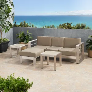 Outdoor 3 Seater Aluminum Sofa and Ottoman Set with Side Tables - NH875903 patio chairs, outdoor seating