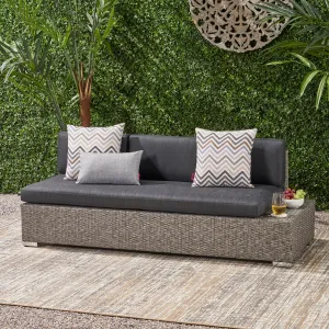 Outdoor 3 Seater Wicker Right Sofa, Mixed Black with Dark Grey Cushions - NH076403 patio chairs, outdoor seating