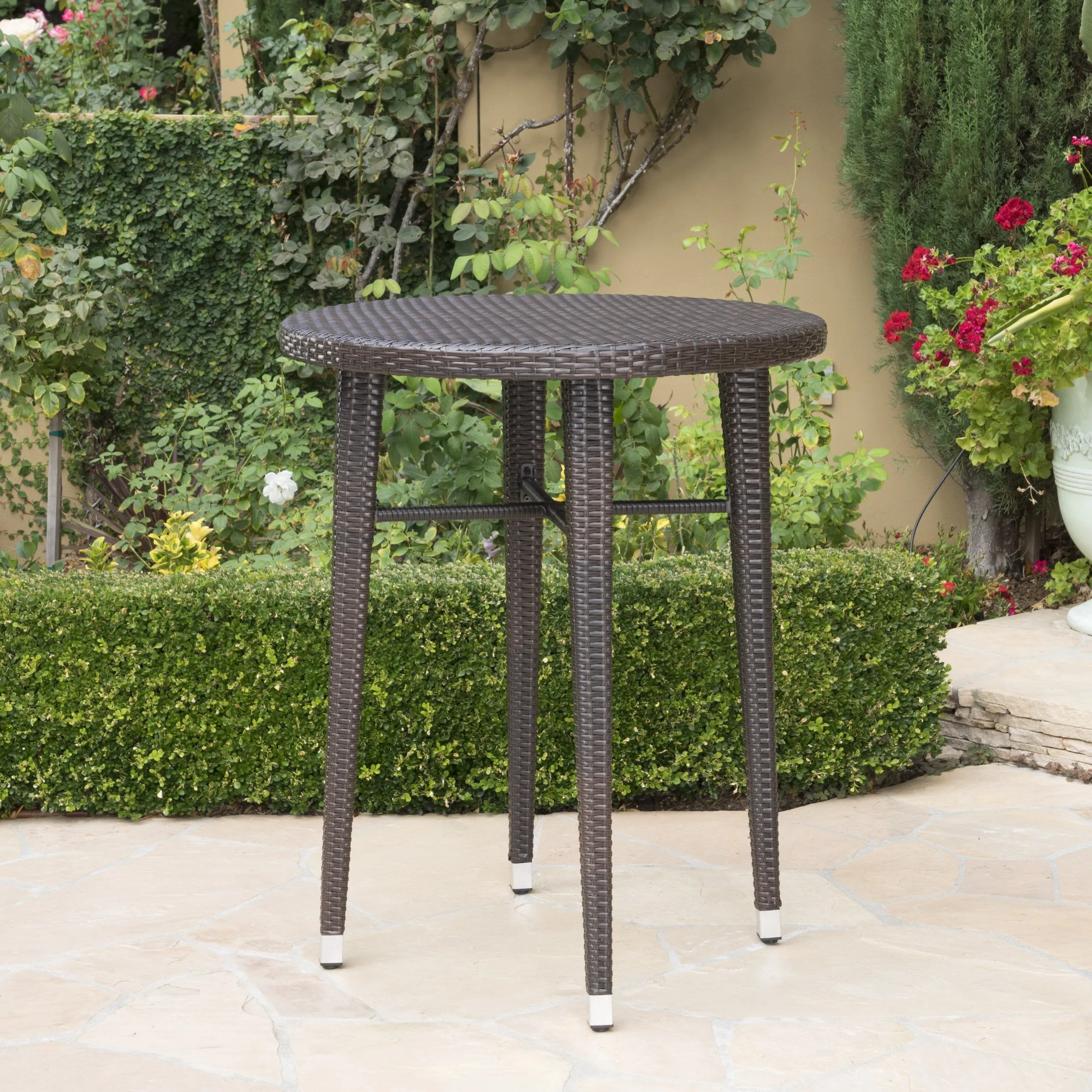 Outdoor 32.5 Inch Round Multi-brown Wicker Bar Table - NH603203 patio chairs, outdoor seating