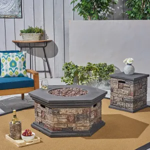 Outdoor 32" Octagonal Light Weight Concrete Fire Pit - 40,000 BTU, Mixed Brown - NH408703 patio chairs, outdoor seating