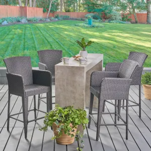 Outdoor 38 Inch Wicker Barstool (Set of 4), Grey - NH594403 patio chairs, outdoor seating