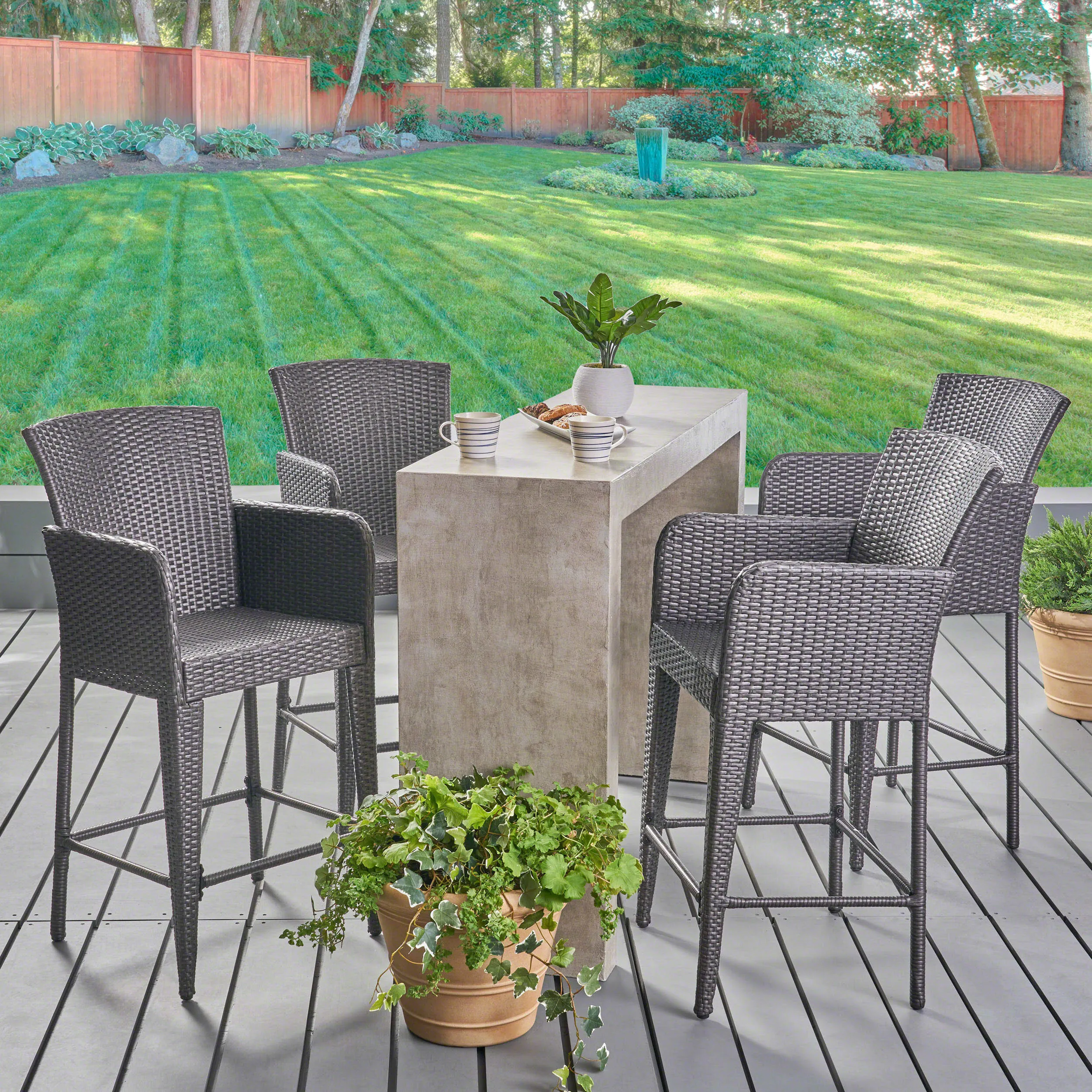 Outdoor 38 Inch Wicker Barstool (Set of 4), Grey - NH594403 patio chairs, outdoor seating