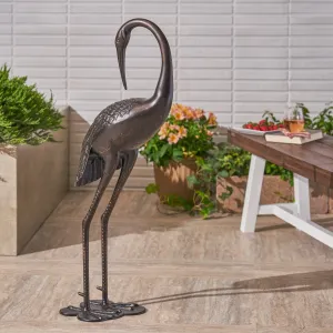 Outdoor 39-Inch Bronze Cast Aluminum Crane Garden Statue - NH075403 patio chairs, outdoor seating
