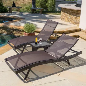 Outdoor 3pc Brown Mesh Chaise Lounge Chairs Set - NH307592 patio chairs, outdoor seating