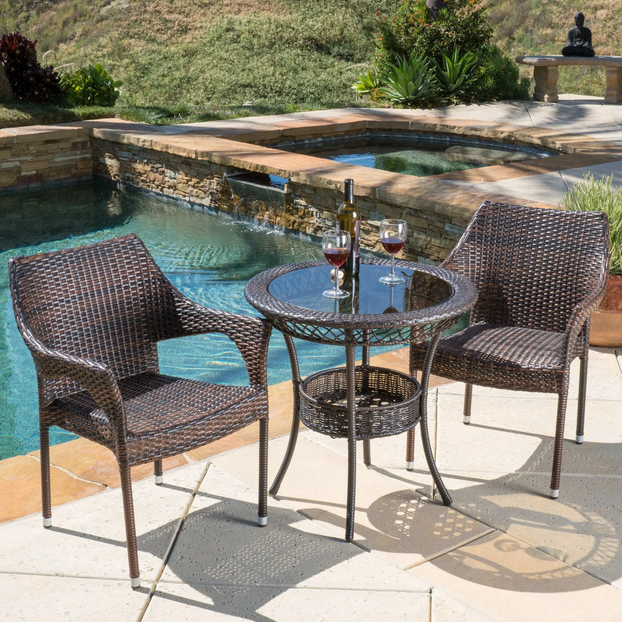 Outdoor 3pc Multibrown Wicker Bistro Set - NH496592 patio chairs, outdoor seating