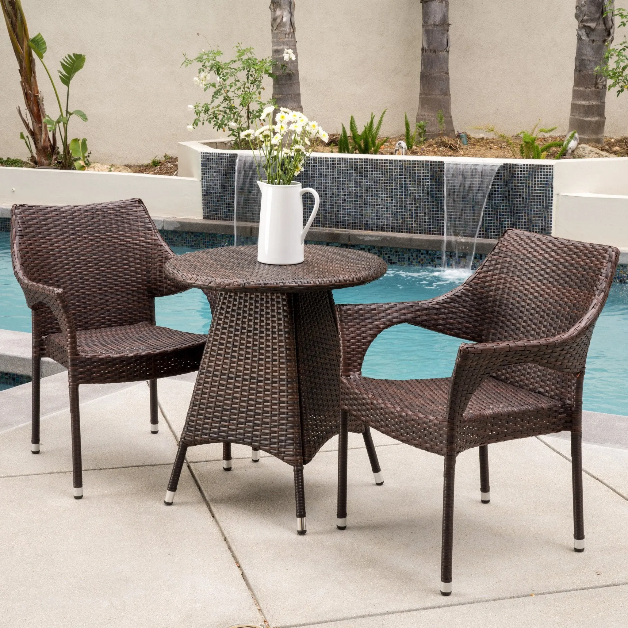 Outdoor 3pc Multibrown Wicker Bistro Set - NH518592 patio chairs, outdoor seating
