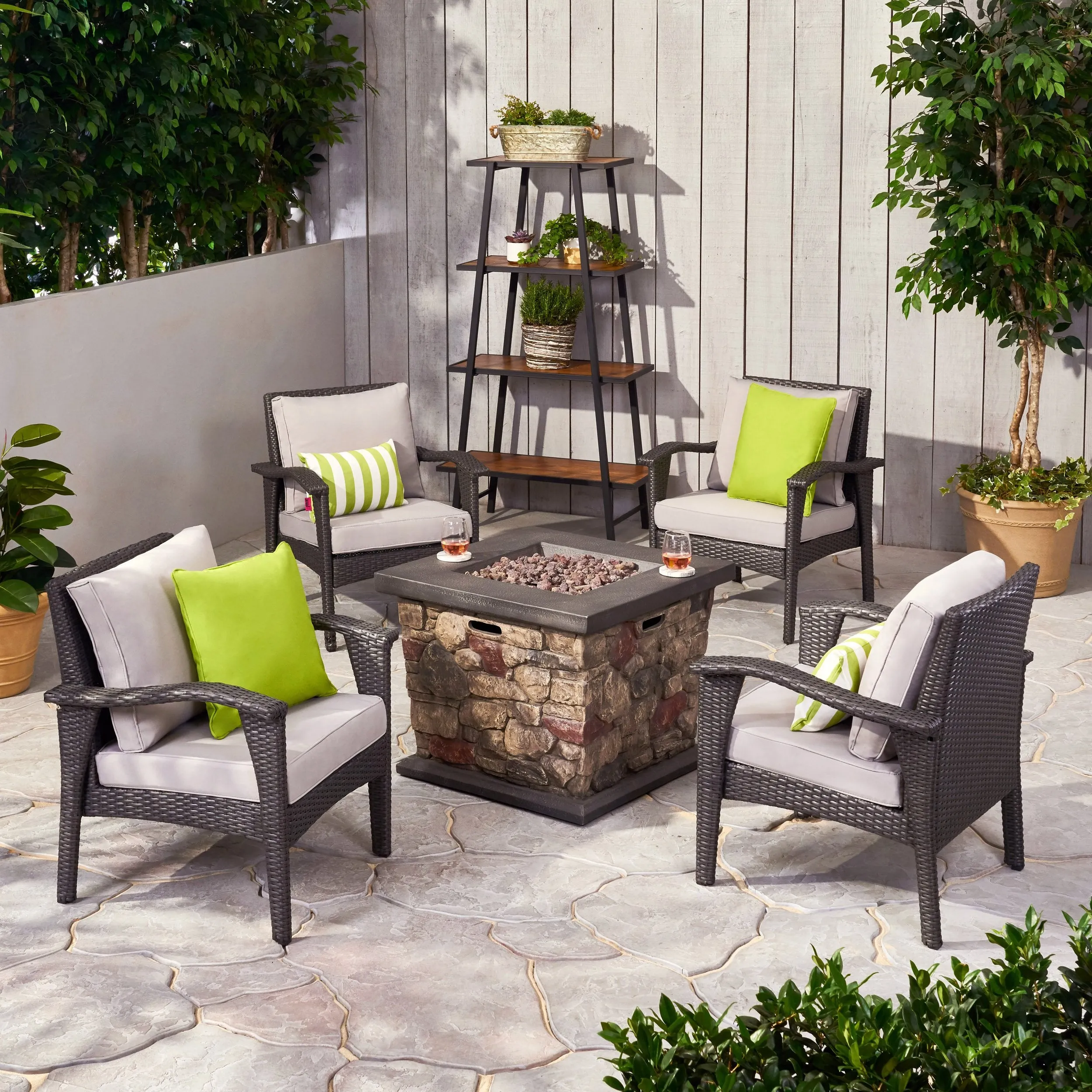 Outdoor 4 Club Chair Chat Set with Fire Pit - NH259903 patio chairs, outdoor seating
