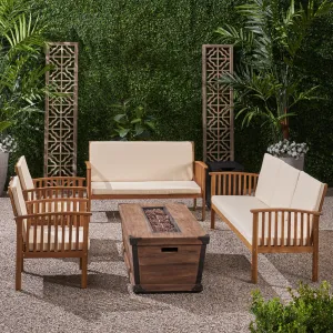 Outdoor 4 Piece Acacia Wood Conversational Set with Cushions and Fire Pit - NH528703 patio chairs, outdoor seating