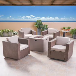 Outdoor 4 Piece Club Chair Set with Square Fire Pit - NH582503 patio chairs, outdoor seating