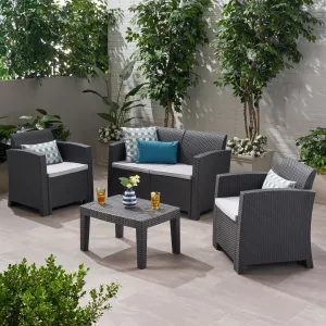 Outdoor 4 Piece Faux Wicker Rattan Chat Set with Water Resistant Cushions - NH516203 patio chairs, outdoor seating
