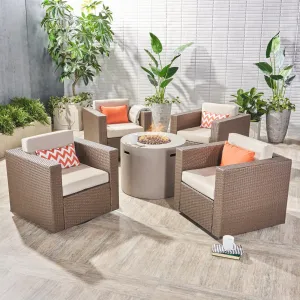 Outdoor 4 Piece Swivel Club Chair Set with Round Fire Pit - NH292503 patio chairs, outdoor seating